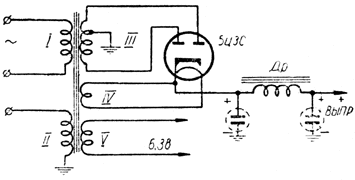 Схема применения лампы 5ЦЗС