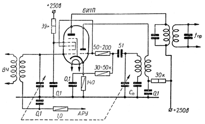 Схема преобразовательного каскада на лампе 6И1П